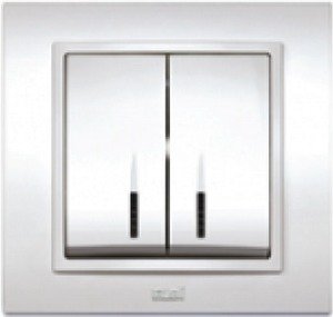 Фото ABB Zena 500-010200-203 Выключатель двухклавишный (10 А, в сборе, подсветка, с/у, белый)