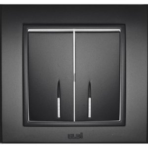 Фото ABB Zena 500-011100-203 Выключатель двухклавишный (10 А, в сборе, подсветка, с/у, дымчатый)