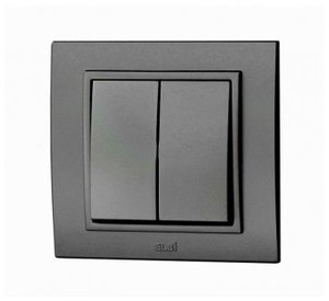 Фото ABB Zena 500-011100-202 Выключатель двухклавишный (10 А, в сборе, с/у, дымчатый)