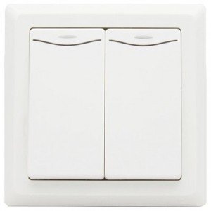 Фото ABB Zena 500-012500-203 Выключатель двухклавишный (10 А, в сборе, подсветка, с/у, жемчужный)