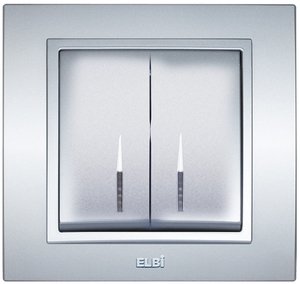 Фото ABB Zena 500-011000-203 Выключатель двухклавишный (10 А, в сборе, подсветка, с/у, серый)
