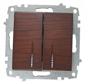 Фото ABB Zena 500-012900-203 Выключатель двухклавишный (10 А, в сборе, подсветка, с/у, орех темный)