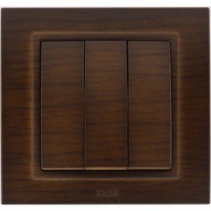 Фото ABB Zena 500-012900-254 Выключатель трехклавишный (10 А, в сборе, с/у, орех темный)