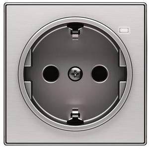 Фото ABB Sky Niessen 2CLA858880A1401 Накладка розетки SCHUKO с контрольной подсветкой (2P+E, линза, нержавеющая сталь)