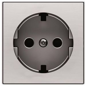Фото ABB Sky Niessen 2CLA858890A1401 Накладка розетки "плоской" SCHUKO (2P+E, нержавеющая сталь)