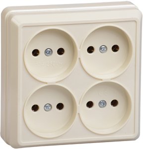 Фото IEK ERO30-K33-10-DC РС23-2-ОК Розетка 3местн. без з/к 10А откр.уст. ОКТАВА (кремовый)