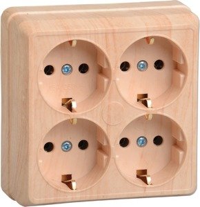 Фото IEK ERO41-K03-16-DC РС24-3-ОС Розетка 4местн. с з/к 16А откр.уст. ОКТАВА (сосна)