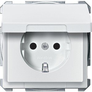 Фото Schneider Electric Merten Artec/Antique MTN2310-4019 Розетка с заземляющим контактом (16 А, под рамку, шторки, крышка, скрытая установка, полярно-белая)