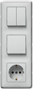 Фото Legrand Cariva 773644 Блок комбинированный вертикальный (1 кл/2 кл и 1 роз с/з, 10+16 А, в сборе, с/у, белый)