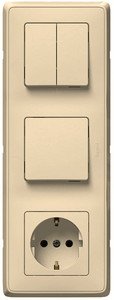 Фото Legrand Cariva 773744 Блок комбинированный вертикальный (1 кл/2 кл и 1 роз с/з, 10+16 А, в сборе, с/у, слоновая кость)