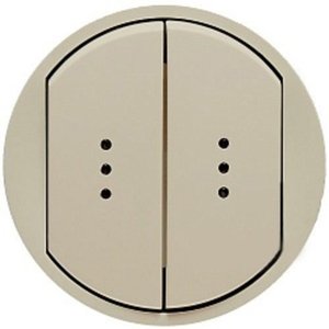 Фото Legrand Celiane 696930 Переключатель двухклавишный (10 А, IP21, подсветка, в сборе, с/у, бежевый)