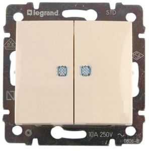 Фото Legrand Valena 695606 Выключатель 2-клавишный (10 А, под рамку, с/у, с подсветкой, бежевый)