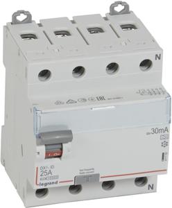 Фото Legrand DX3 411759 Выключатель дифференциального тока четырехполюсный 25А 0.03А (тип А)