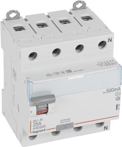 Фото Legrand DX3 411789 Выключатель дифференциального тока четырехполюсный 25А 0.5А (тип А)