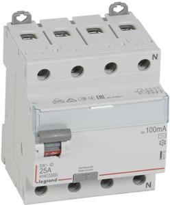 Фото Legrand DX3 411712 Выключатель дифференциального тока четырехполюсный 25А 0.1А (тип AC)