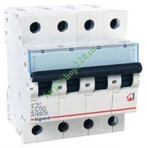 Фото Legrand TX3 404076 Автоматический выключатель четырехполюсный 63А (6 кА, C)