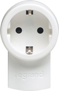 Фото Legrand 050462 Вилка электрическая угловая с розеткой (16 A, с заземлением, белый/серый)