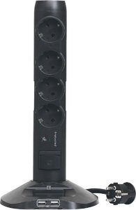 Фото Legrand ''Комфорт и безопасность'' 694619 Мультимедийный блок 4x2К + 2xUSB + 1xmicroUSB 1,5 м (з/к, 16 А, черный)