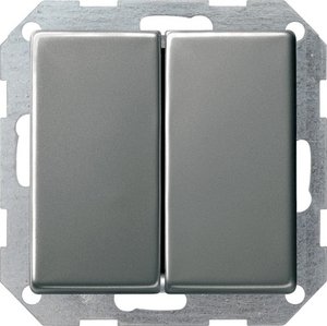 Фото Gira E22 286120 Переключатель двухклавишный (10 А, под рамку, скрытая установка, нержавеющая сталь)