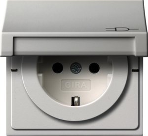Фото Gira F100 0454112 Розетка SCHUKO с заземляющим контактом (16 А, крышка, под рамку, скрытая установка, белая глянцевая)