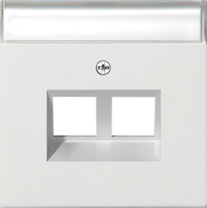 Фото Gira F100 2640112 Крышка розетки компьютерной (2xRJ45/RJ11, поле для надписи, белая глянцевая)