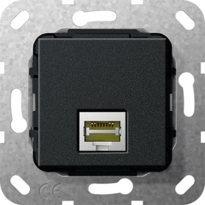 Фото Gira System55 569510 Розетка компьютерная переходник (RJ45, под рамку, скрытая установка, черная матовая)
