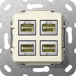 Фото Gira System55 569901 Розетка компьютерная (4хRJ45, cat. 6a, под рамку, скрытая установка, кремовая глянцевая)