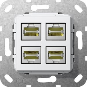 Фото Gira System55 569803 Розетка компьютерная переходник (4хRJ45, cat. 6a, под рамку, скрытая установка, белая глянцевая)