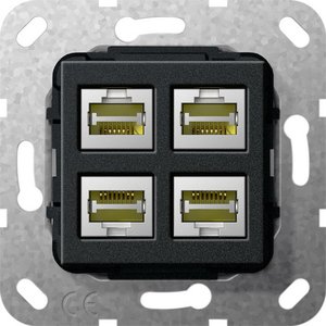 Фото Gira System55 569910 Розетка компьютерная (4хRJ45, cat. 6a, под рамку, скрытая установка, черная матовая)
