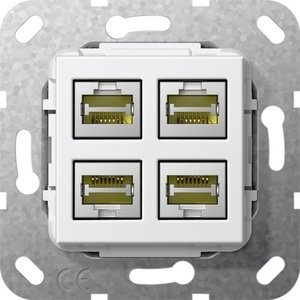 Фото Gira System55 569903 Розетка компьютерная (4хRJ45, cat. 6a, под рамку, скрытая установка, белая глянцевая)