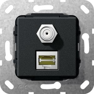 Фото Gira System55 569710 Розетка комбинированная (RJ45+SAT, под рамку, скрытая установка, черная матовая)