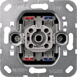 Фото Gira System55 010200 Выключатель одноклавишный двухполюсный (10 А, с возм. подсветки, механизм, скрытая установка)