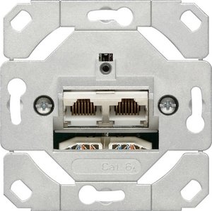 Фото Gira System55 245200 Розетка двойная компьютерная наклонная (2хRJ45, cat.6, STP, механизм, скрытая установка)