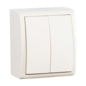Фото Simon 15 Aqua 1594398-031 Выключатель двухклавишный (10 А, IP54, в сборе, открытая установка, слоновая кость)