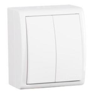 Фото Simon 15 Aqua 1594398-030 Выключатель двухклавишный (10 А, IP54, в сборе, открытая установка, белый)