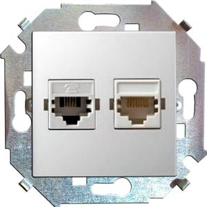 Фото Simon Simon 15 1591564-033 Розетка компьютерная (2хRJ45, cat.6a, AMP, FTP, под рамку, скрытая установка, алюминий)