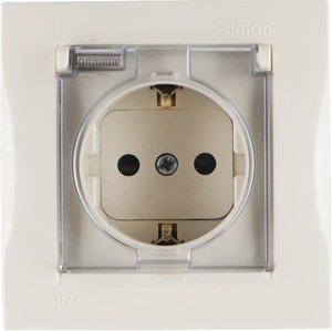 Фото Simon Simon 15 1590450-031 Розетка одиночная (16 А, з/к, шторки, крышка, в сборе, скрытая установка, слоновая кость)