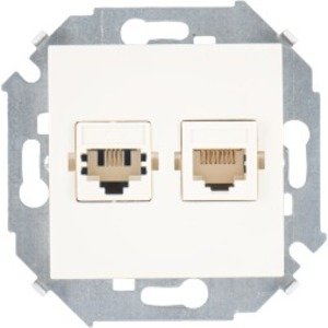 Фото Simon Simon 15 1591590-031 Розетка информационная (RJ45+RJ11, под рамку, скрытая установка, слоновая кость)