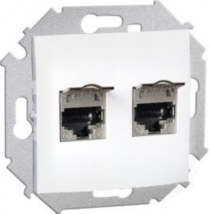 Фото Simon Simon 15 1591564-030 Розетка компьютерная (2хRJ45, cat.6a, AMP, FTP, под рамку, скрытая установка, белая)