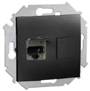 Фото Simon Simon 15 1591563-032 Розетка компьютерная (RJ45, cat.6a, AMP, FTP, под рамку, скрытая установка, черный глянец)