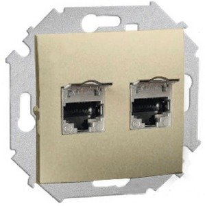 Фото Simon Simon 15 1591564-034 Розетка компьютерная (2хRJ45, cat.6a, AMP, FTP, под рамку, скрытая установка, шампань)