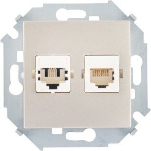 Фото Simon Simon 15 1591590-034 Розетка информационная (RJ45+RJ11, под рамку, скрытая установка, шампань)