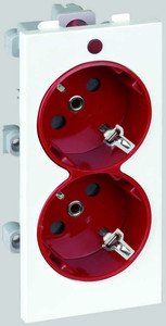 Фото Simon Connect S1-6-9 Розетка S-модуль двойная (16 А, з/к, под рамку, скрытая установка, красно-белая)
