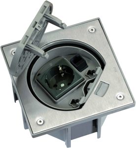 Фото Simon KSE15U-23-71 Connect Латунь Влагостойкая основа IP66 с розеткой 2к+з Schuko К45 и коннектором RJ45 катег.5e UTP