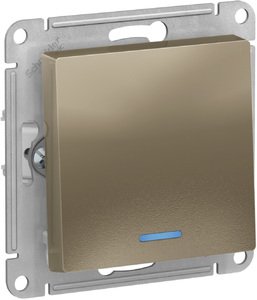 Фото Schneider Electric AtlasDesign ATN000513 Выключатель одноклавишный (10 А, под рамку, подсветка, скрытая установка, шампань)