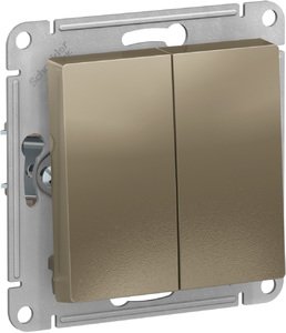 Фото Schneider Electric AtlasDesign ATN000551 Выключатель двухклавишный (10 А, под рамку, скрытая установка, шампань)