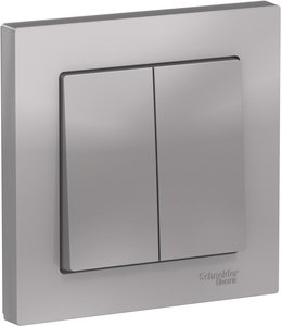Фото Schneider Electric AtlasDesign ATN000352 Выключатель двухклавишный (10 А, в сборе, скрытая установка, алюминий)