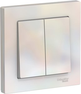 Фото Schneider Electric AtlasDesign ATN000452 Выключатель двухклавишный (10 А, в сборе, скрытая установка, жемчуг)