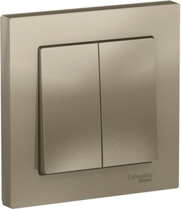 Фото Schneider Electric AtlasDesign ATN000552 Выключатель двухклавишный (10 А, в сборе, скрытая установка, шампань)