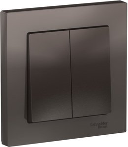 Фото Schneider Electric AtlasDesign ATN000652 Выключатель двухклавишный (10 А, в сборе, скрытая установка, мокко)